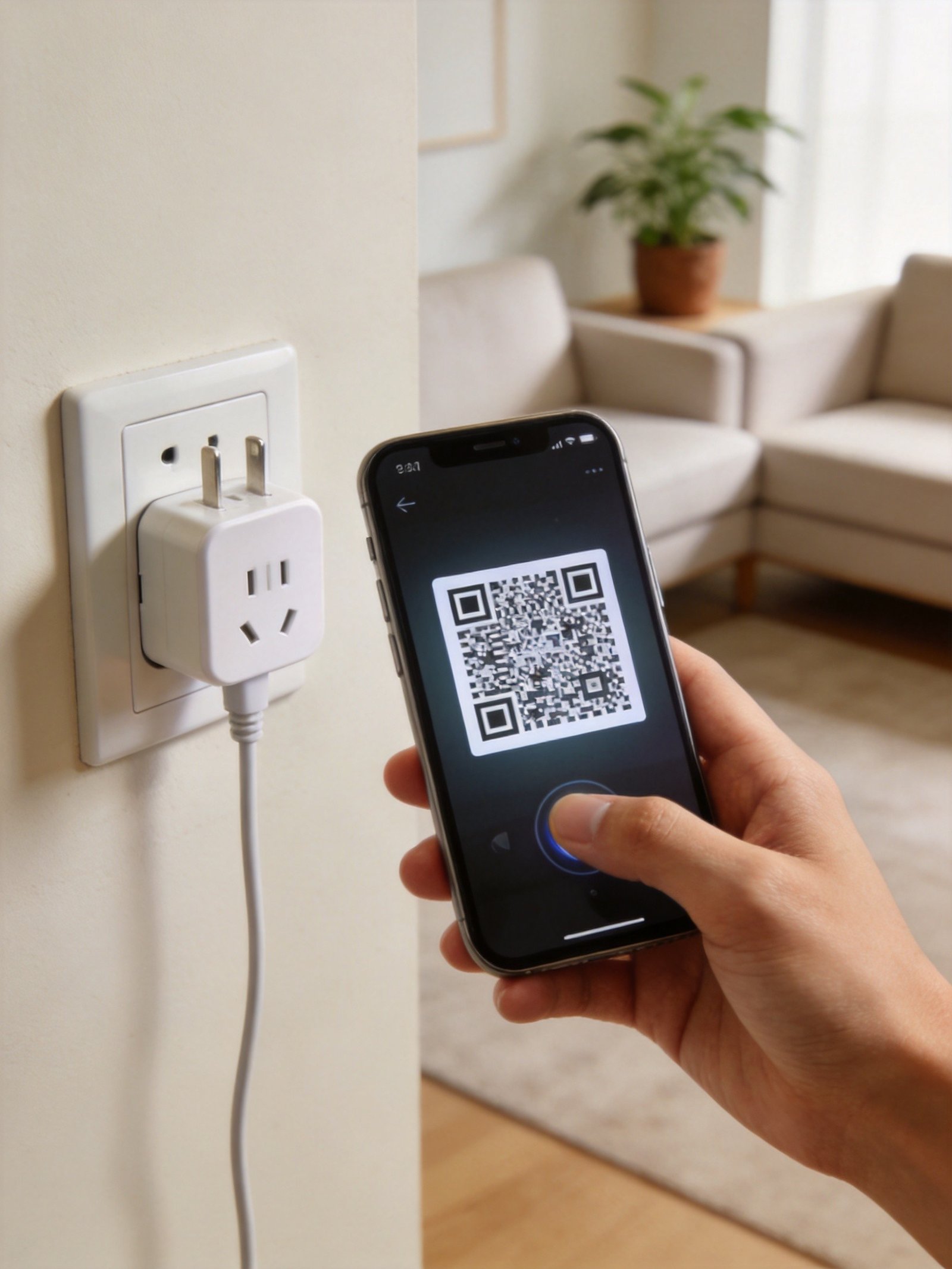Setting up smart plug with QR code scanning on smartphone